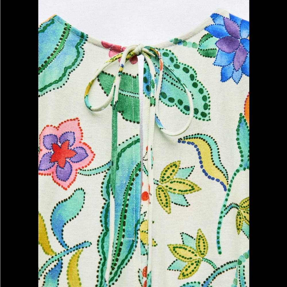 PRINTED LINEN BLEND KNOTTED DRESS - Picture 16 of 16